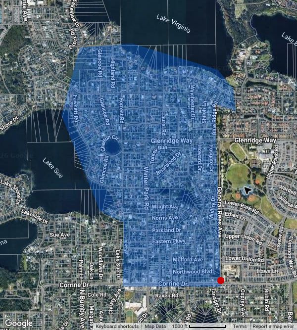 South Winter Park saved reporting-area map